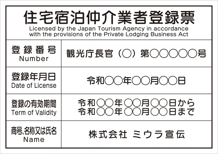 住宅宿泊仲介業者登録票 フォント 丸ゴシック体
