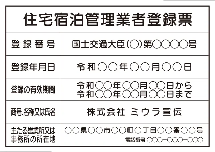 住宅宿泊管理業者登録票 フォント 丸ゴシック体