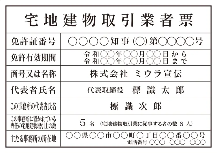 宅地建物取引業者票 フォント 明朝体